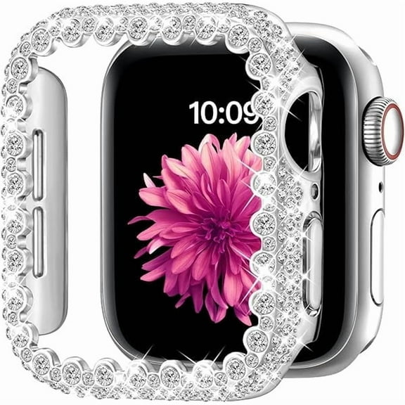 Bling Bumper Case Compatible with Apple Watch Series 6/5/4/SE/SE2 44mm, Diamond Protective Face Cover for Women, Hard PC Frame Protector for iWatch 44mm Silver