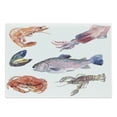thumbnail image 1 of Sea Animals Cutting Board, Food Illustration Shrimp Mussel Fish Crab Watercolor Painting Effect, Decorative Tempered Glass Cutting and Serving Board, Large Size, Mustard Navy, by Ambesonne, 1 of 1