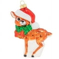 thumbnail image 3 of Kat + Annie 5" Jolly Reindeer Calf in Santa Hat Glass Christmas Ornament, 3 of 3