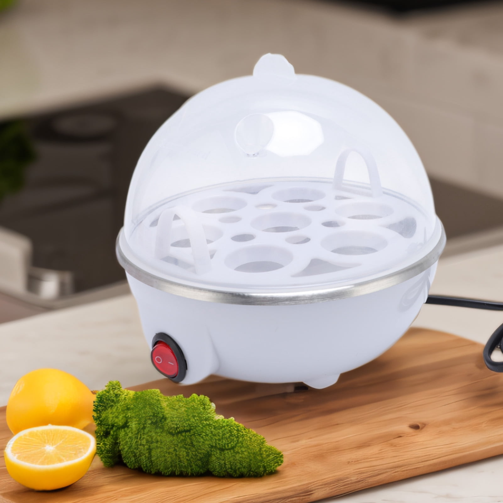 Rupoun Portable Rapid Egg Boiler, 7 Capacity Automatic Egg Steamer, 350W Electric Egg Cooking Machine for Healthy Snacks, White - 6.3 inches / 16 cm