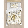 thumbnail image 3 of Zodiac Decor Queen Size Duvet Cover Set, Circular Zodiac Chart Apparent Position of Sun and Moon in Centre Pattern, Decorative 3 Piece Bedding Set with 2 Pillow Shams, Yellow Beige, by Ambesonne, 3 of 3