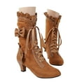 thumbnail image 3 of YLYL Women Lolita Kitten Heels Mid Calf Boots Mid Heel Sweet Bow Lace up Kawaii Dress Boots, 3 of 6