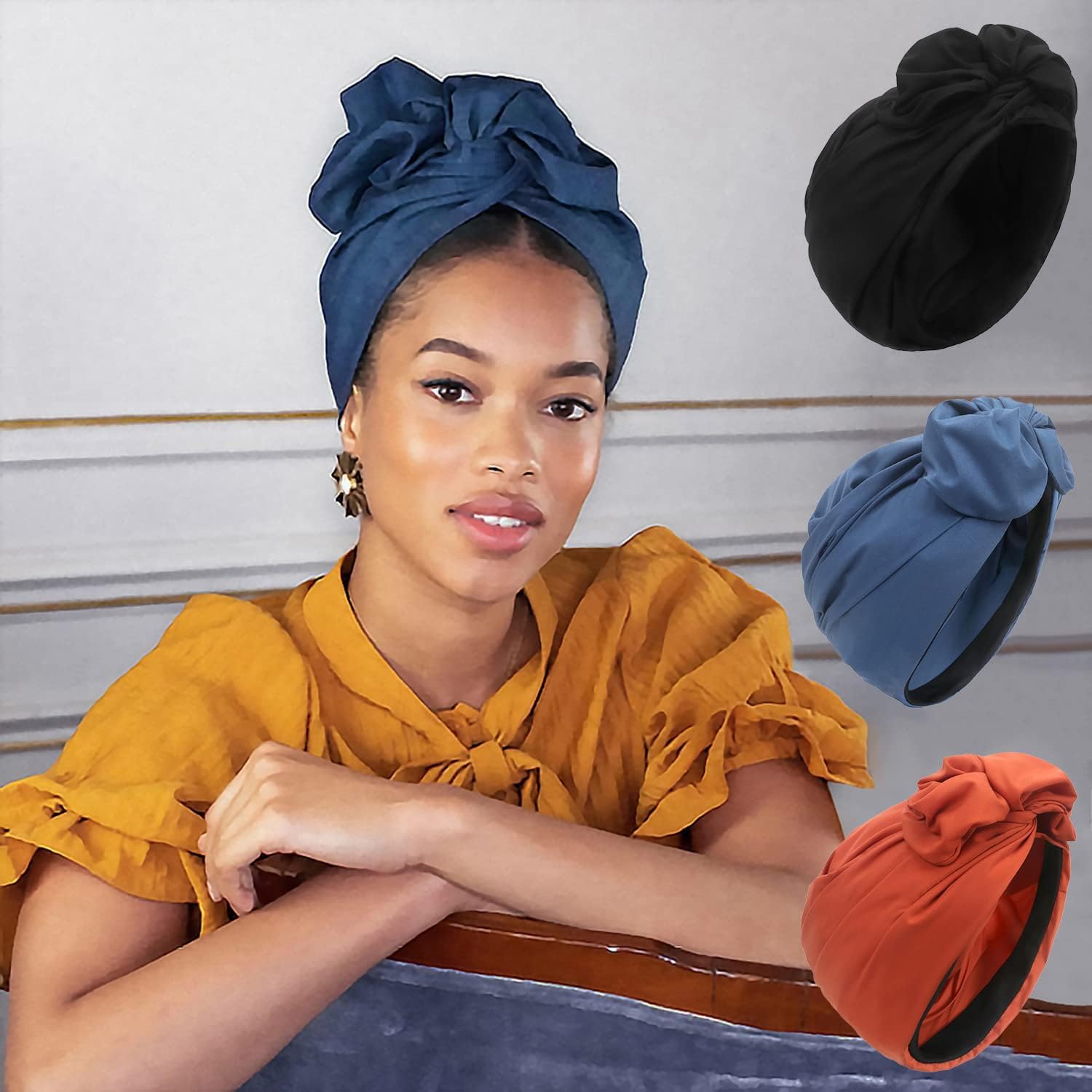 Zhengup 3 pcs Vintage French Female Turban Hat Fashion Bandana Headband Women's Soft Hair Cover Cap Ladies Head Wraps Muslim Headscarf Bonnet