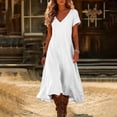 thumbnail image 2 of CIENVNSTG Dresses for Women Summer Short Sleeve V Neck Maxi Dress Plus Size Loose Casual Flowy Swing A Line Beach Sundress White 3XL, 2 of 6