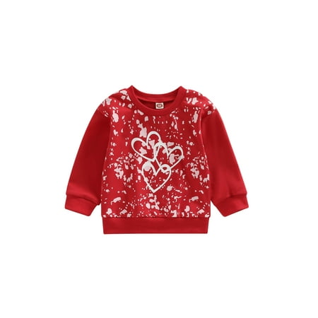

Peyakidsaa Toddler Kid Baby Girls Shirt Long Sleeve Round Neck Heart Print Casual Loose Fall Spring Red Tops