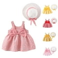 thumbnail image 3 of Glisme Girls Dresses Baby Kids Sleeveless Bow Plaid Print Dress+Hat Set Outfit Light Yellow Sundress Size 3-4 Years, 3 of 3