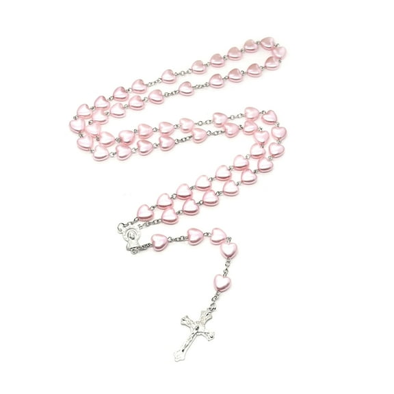 Catholic Cross Rosary Necklaces Heart Bead Necklaces Religious Jewelry Women