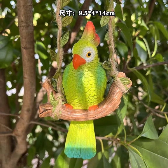 Cute Parrot Wood Swing on Creative Resin Animal Statue Home Garden Hanging Decoration Outdoor Courtyard Decoration