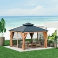 thumbnail image 2 of M optimized 12'x12' Hardtop Wood Gazebo, with Double Metal Roof, Heavy-Duty Wooden Frame, Net, and Curtain, Permanent Building for Patio, Deck, Backyard, Lawn, Garden, 2 of 8