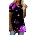 thumbnail image 1 of Blusa de manga corta con estampado de cuello redondo informal para mujer a la moda, Tops de verano Pompotops hkajfhjk462831, 1 of 5