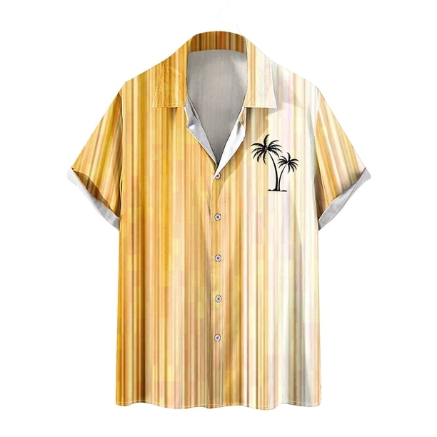 Mens Manga Corta Botón Abajo Camisas Botones Casuales Imprimir Blusa Turndown, 95% Poliéster 5% Camisa de Spandex para la Fiesta, Negocios Y Diario