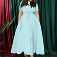 thumbnail image 2 of Evdexr Long Maxi Dresses for Women Plus Size Solid Color Dress Short Sleeve Crew Neck Dresses Light Blue 5XL, 2 of 4