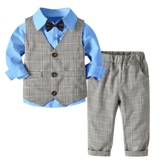 Mercatoo Fashion Kids Boys Bodysuits 4PCs Gentleman T Shirt Baby Bowtie Cloth Toddler Wedding Pants Boy Suit Vest Sets
