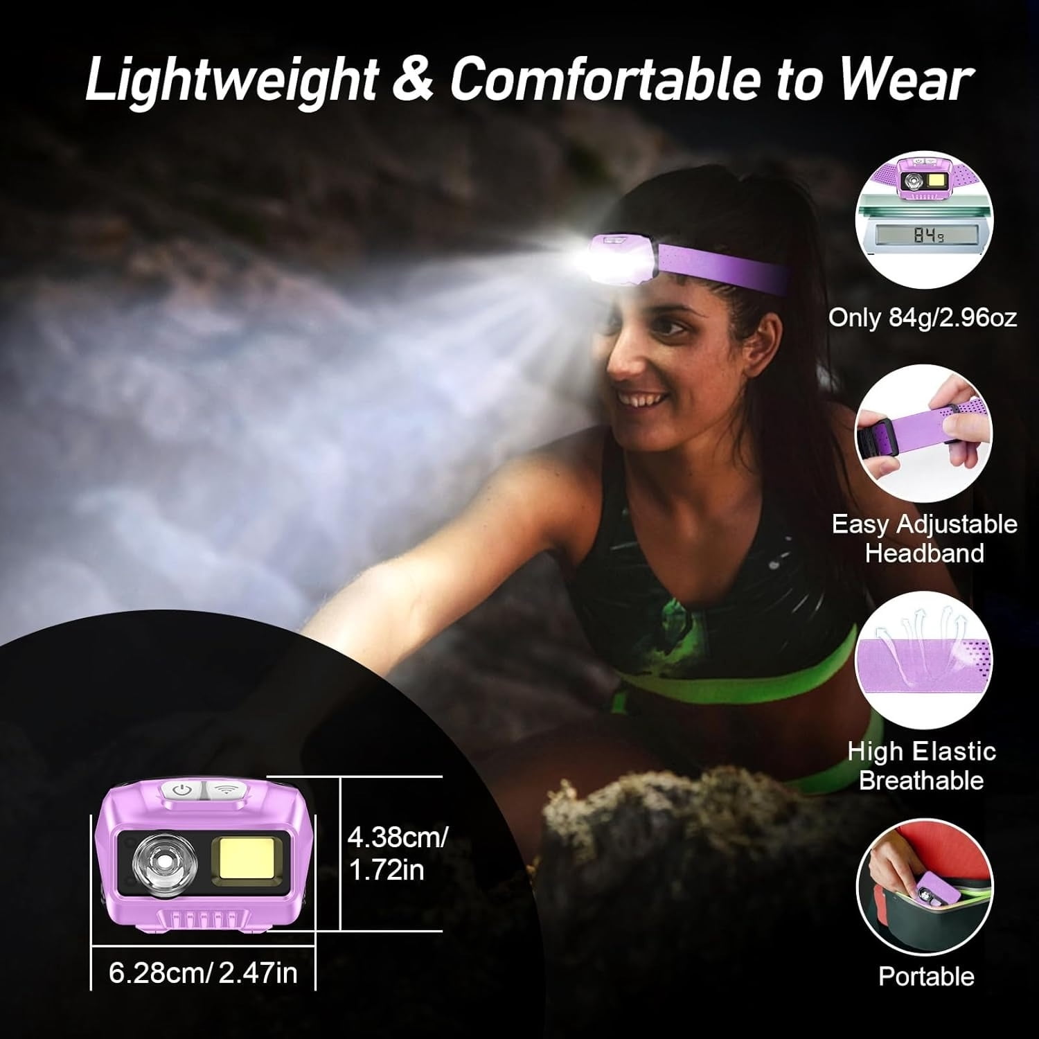 High Lumen Rechargeable LED Headlamp, 2000 Lumens Super Bright Dimmable Headlight with Motion Sensor - 8 Lighting Modes, Adjustable Spotlight and Floodlight, IPX5 Waterproof, Hands-Free for Camping,