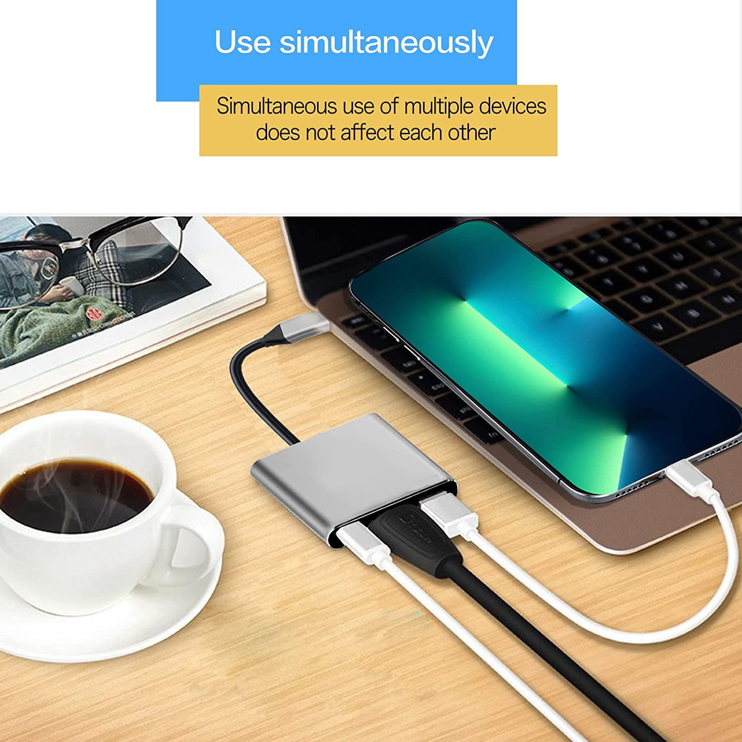 USB C to HDMI Multiport Adapter, HDMI 4K Output USB 3.0 Port and USB-C Charging Port, USB-C Digital AV Multiport Adapter Compatible for MacBook, MacBook Pro/air Other USB-C Devices - Silver