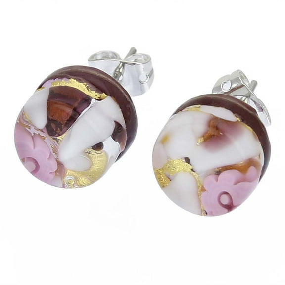 GlassOfVenice Murano Glass Venetian Reflections Round Stud Earrings - Purple Gold
