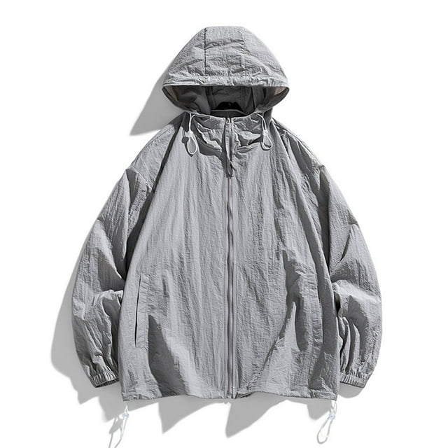 RXIRUCGD Ensemble de Protection Solaire pour Homme Veste Décontractée à Manches Longues avec Capuchon, Gris, Taille : L
