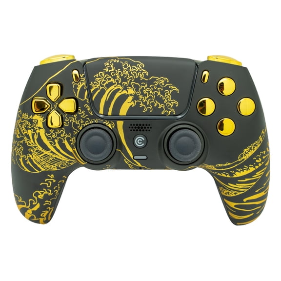 Custom Controllerzz Wireless Controller Compatible with PS5 - Multiple Designs Available (Golden Waves & Gold Chrome Inserts)