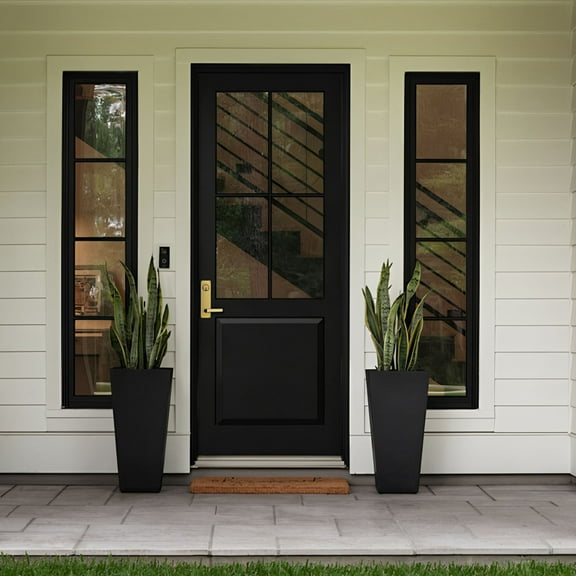 S-HOME 22-Inch Black Outdoor and Indoor Planter Pots Set of 2 with Built-In Drainage and Automatic Watering Features