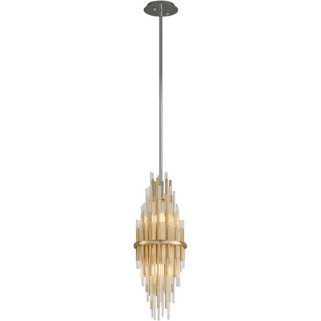 

Gold Leaf with Polished Stainless Tone Finish Pendants 22 Long Hand-Crafted Iron and Stainless Steel with Glass LED 2 Light Fixture