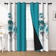 thumbnail image 2 of Lfeey Teal Floral Blackout Curtains for Bedroom, Room Darkening Thermal Insulated Grommet Window Drapes, 42x63 Inch Set of 2, 2 of 7
