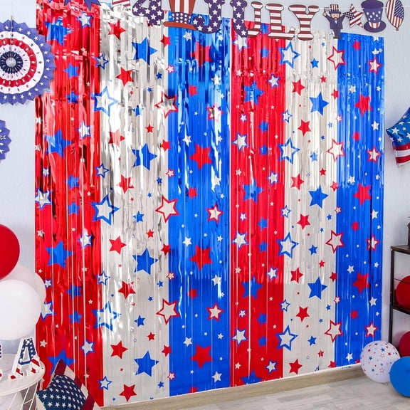 Tepsmf Independence Day Rain Curtain Shiny Fringe Streamers for Party Decoration Patriotic Backdrop Photo Booth Props and Home Wall Decor