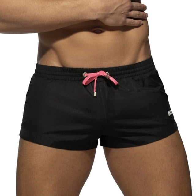 Men's Spring Summer Zipper Pocket Swim Shorts - Color Matching Slit Legs, Elastic Waist, Nylon/Spandex, Hand Wash Only