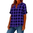 thumbnail image 5 of Plaid Shirts for Women Loose Fit Casual 2 Button V Neck Short Sleeve Beach T-shirts Tunic Tops Summer Clothes (M, Purple 01), 5 of 6