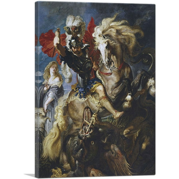 ARTCANVAS Saint George and the Dragon 1607 Canvas Art Print by Peter Paul Rubens - Size: 26" x 18" (0.75" Deep)