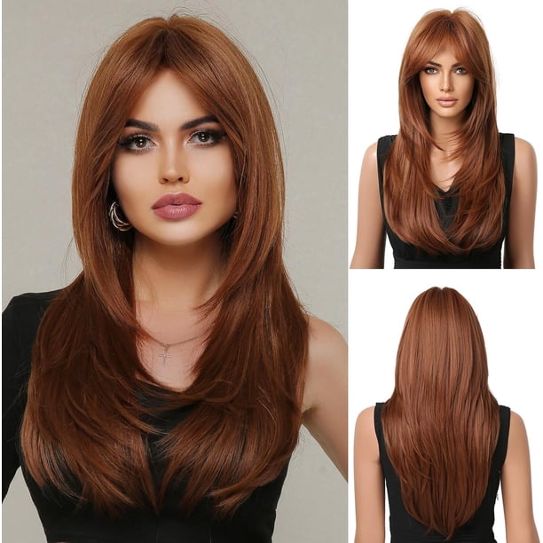 Yanonmyfd Black Wigs for Women Long Wig with Bangs Natural Straight Wigs Synthetic Hair Heat Resistant Wigs for Daily Party Cosplay Wear