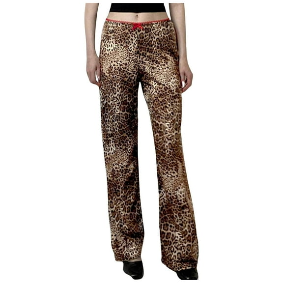DHFJKG Women Low Rise Leopard Pants Slacks Straight Leg Loose Fit Streetwear Palazzo Trendy Trousers