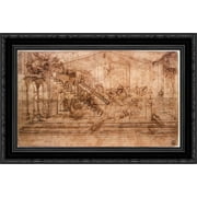 Perspectival study of the Adoration of the Magi 24x17 Black Ornate Wood Framed Canvas Art by Da Vinci, Leonardo