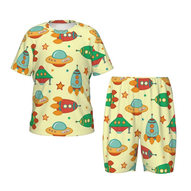 Naloa Pyjama d'Été Imprimé Espace Coloré Garçons Filles, Haut à Manches Courtes et Shorts Ensemble de Pyjama 2 Pcs, Ensemble de Pyjama Shorts-TTG