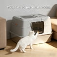 thumbnail image 7 of Grey Fully Enclosed Stainless Steel Cat Litter Box High Side Anti-Splash Hooded Cat Toilet with Dual Entry 50×35×35cm Overall Size, 7 of 7