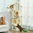 thumbnail image 2 of PawHut 54" Cat Tree Tower with Scratching Posts, Cat Condos, Cream White, 2 of 10