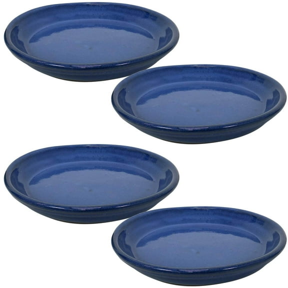 Sunnydaze 11.75" Round Imperial Blue Ceramic Outdoor Flower Pot Saucer 4-Count