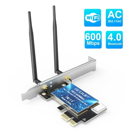 AC600Mbps PCIe Wireless WiFi Network Card Bluetooth 4.0 Adapter 2.4G/5G Dual Band PCI Express Internet Networking Cards Support Windows 10/ Win 8.1/ Win 8 / Win 7 for Desktop PC