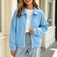thumbnail image 5 of Ovzne Women's Zip Up Cropped Cardigan Lapel Collar Long Sleeve Jacket Drop Shoulder Ribbed Hem Casual Coat,Light Blue Jackets for Women, 5 of 8