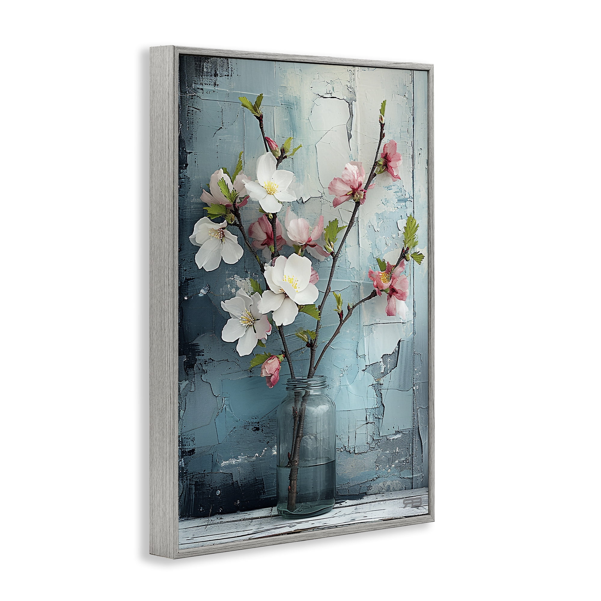 Stupell Industries Distressed Magnolia Vase Botanical & Floral Painting Gray Framed Art Print Wall Art, 20 x 30