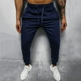 thumbnail image 3 of Prolriy Mens Pants Sweatpants for Men, Mens Hip Hop Pants Casual Solid Color Lace-Up Track Cuff Workout Pants with Pocket Mens Sweatpants Men's Pants Navy XXXL, 3 of 4