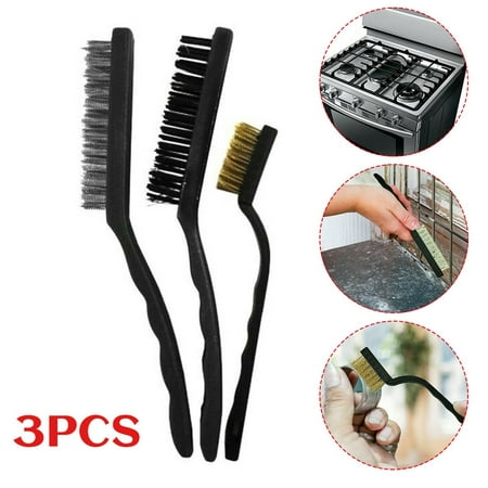 

3 PC Wire Brush Hand Set Rust Removal Nylon Steel Brushes Brass Clean Surface