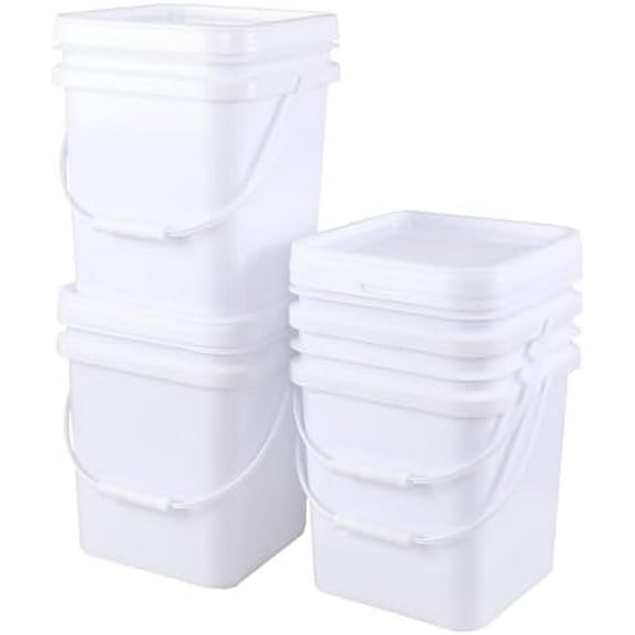 5 Gallon Square Bucket White Bucket with Lid, 4 Pcs Plastic Bucket Food Storage Bucket with Handle and Lid$$Tools & Hardware Other