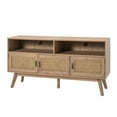 thumbnail image 3 of TV Stand for TVs up to 65" with Three Doors, Solid Wood Console Table Storage Cabinets with Shelves and Large Table Top for Living Room Bedroom, Easy Assembly, Oak, 3 of 7