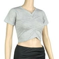 thumbnail image 6 of Women’s Ruched Fornt Short Sleeve Shirts Basic Slim Fitted Crop Tops Stretchy Athletic Tee Shirt Y2K Streetwear, 6 of 6