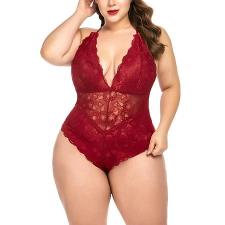 

Plus Size Lingerie for Women Lace Bodysuit Teddy One Piece Babydoll