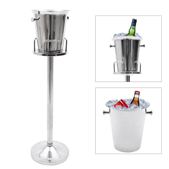 201 Stainless Steel Ice Bucket with Stand, 1.1Gal Floor Standing Beverage Chiller with Handles for Wine Champagne Party Bar