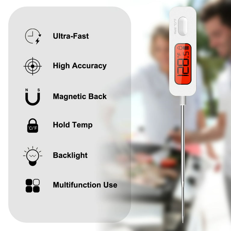 BFOUR Meat Thermometer, Instant Read Wireless Cooking Thermometer for Milk, Kitchen, Grill,White