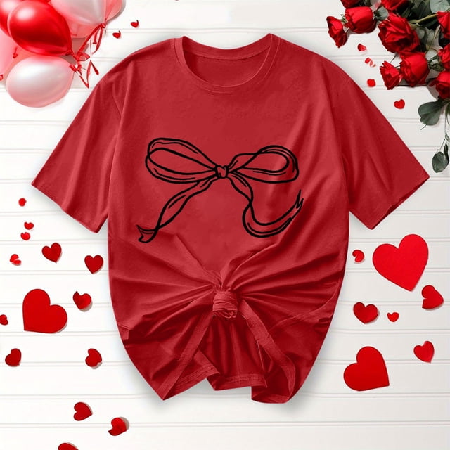 Offre à Durée Limitée Iumwxz T-Shirts Basiques Décontractés Plissés Amples pour Femmes Blouses pour Femmes T-Shirts Graphiques avec Nœud Col Rond Manches Courtes Blouses Hauts pour Dames Doux et Confortables pour Courir Commander