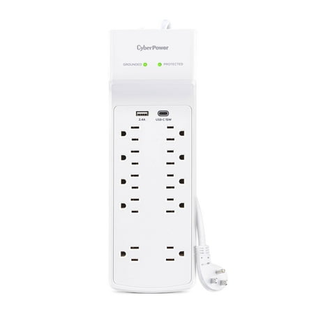 CyberPower Essential Series P1004UC - 3 600 Joule Surge Protector with 2 - 2.4 Amp USB Ports