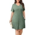 thumbnail image 2 of Fantaslook Plus Size Womens Dresses Short Sleeve Lightweight Ribbed Sundress V Neck Casuel Shirt Dresses, 2 of 8